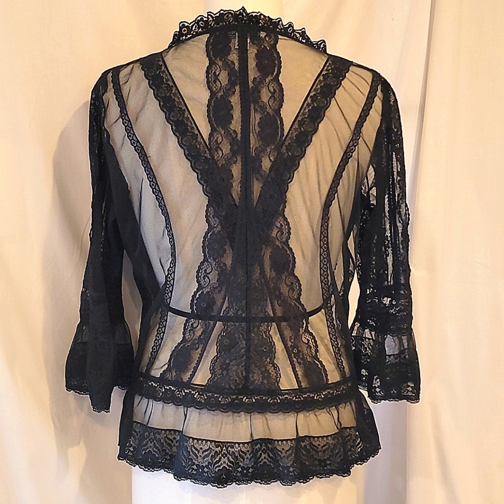 ๐H. P.๐Coldwater Creek 3/4 Sleeve Black Lace - Picture 2 of 4